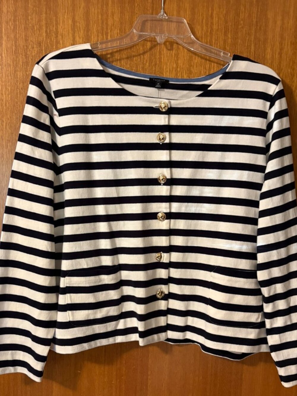 Talbots Women’s Striped Cropped Cardigan with Gold Buttons SZ 2X NWT